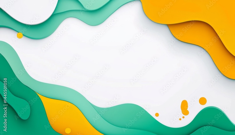 Abstract wavy layered shapes in teal, orange, and white Abstract wavy layered shapes in teal, orange, and white