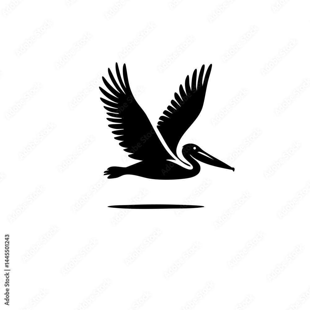 Obraz premium Majestic Pelican in Flight: A Stunning Black and White Bird Silhouette