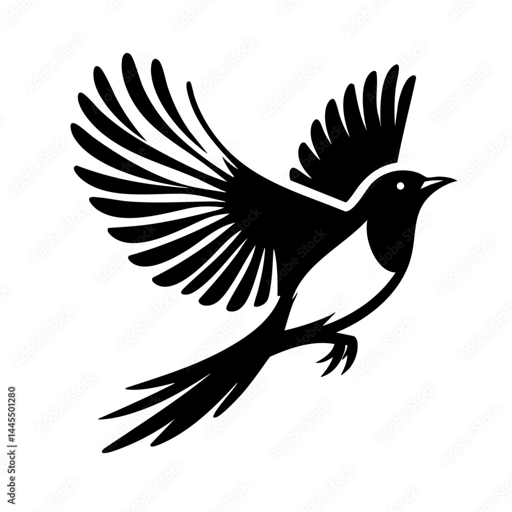 Obraz premium Majestic Bird in Flight: Black and White Avian Silhouette