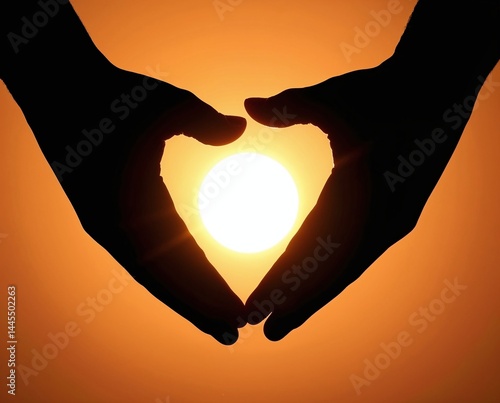 two hands creating a shape, center a sun in the hand