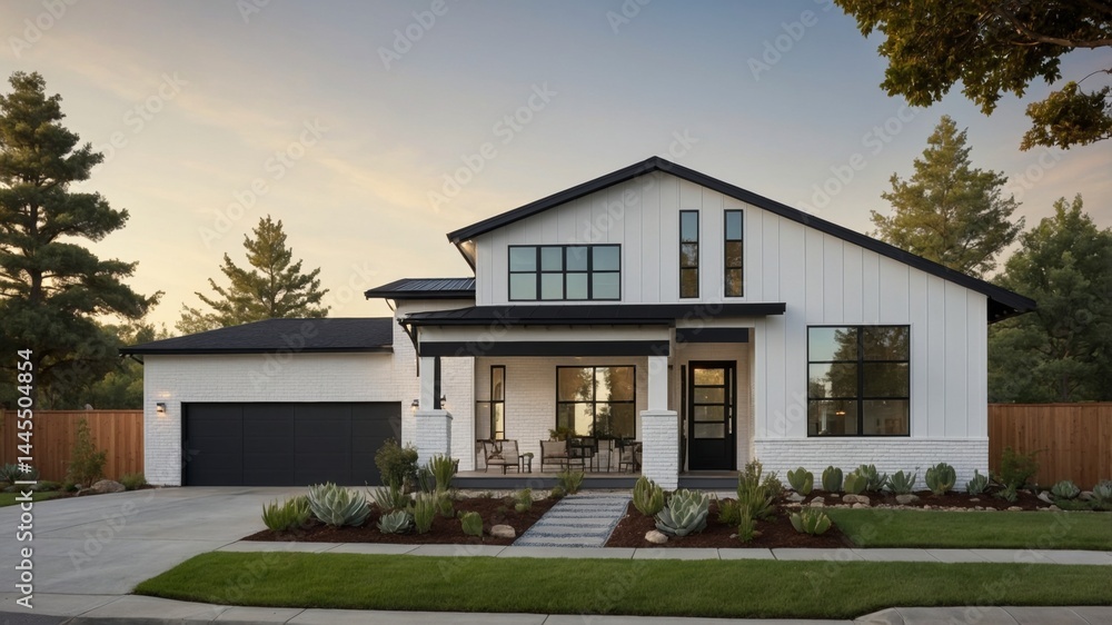 Modern farmhouse style two-story suburban home in denver showcasing a blend of comfort and contemporary design in a picturesque setting Modern farmhouse style two-story suburban home in denver showcasing a blend of comfort and contemporary design in a picturesque setting