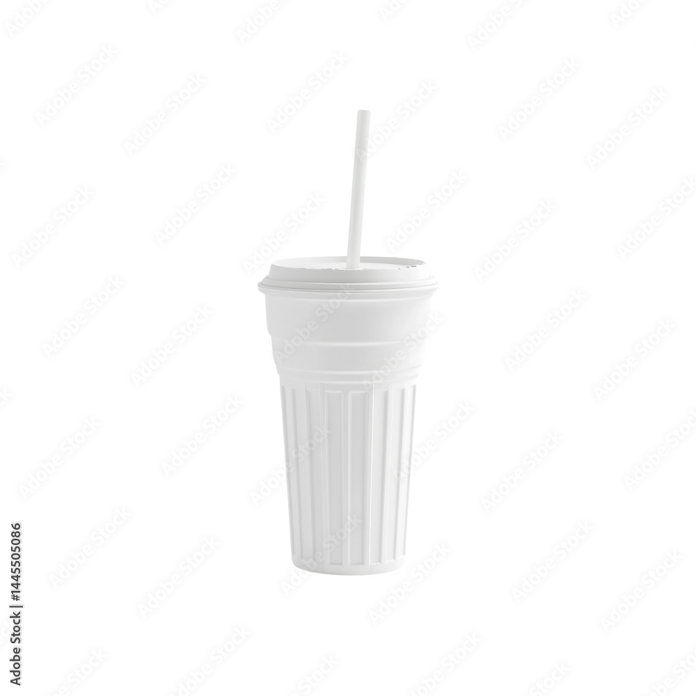 White Disposable Cup with Straw - Refreshing Beverage Concept White Disposable Cup with Straw - Refreshing Beverage Concept