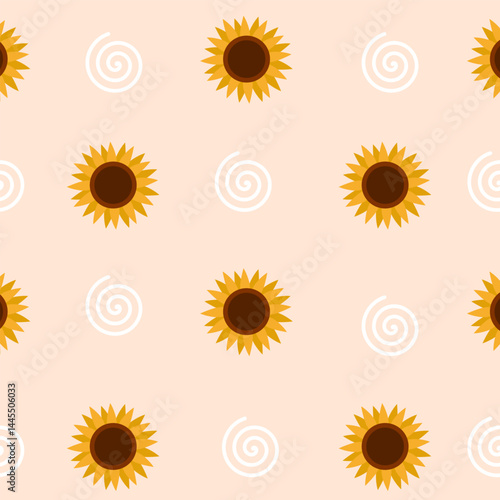 Sunflower seamless pattern. Cute flower cartoon illustration for wallpaper, kid room, interior, fashion fabric and paper wrapping