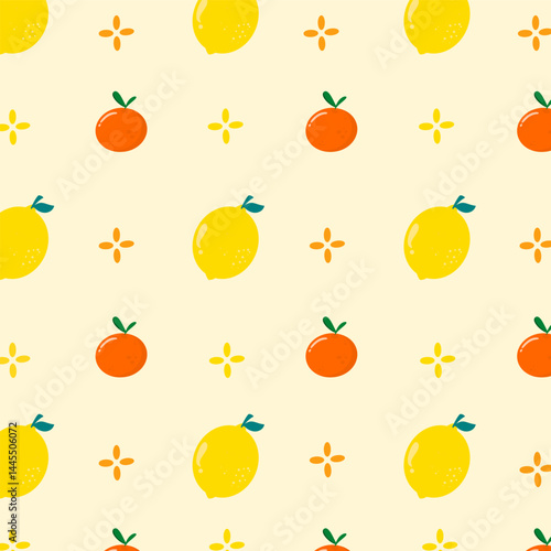 Orange and lemon seamless pattern. Cute fruit illustration for wallpaper, print, fashion fabric, paper wrapping and decoration