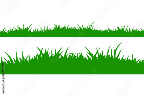 Two horizontal green grass silhouettes with varying blade shapes on a plain white background, representing natural lawn elements