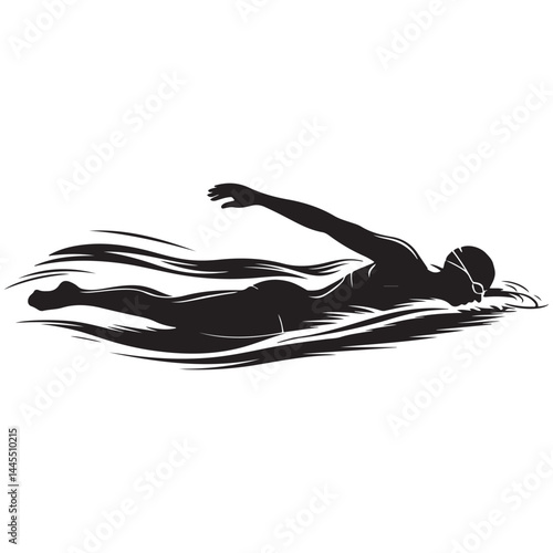 Swimmer Female Front View, Butterfly Swim Vector Black silhouettes. with white background