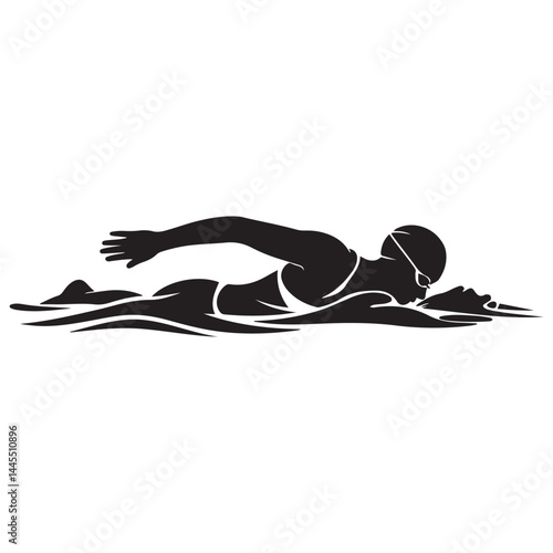 Swimmer Female Front View, Butterfly Swim Vector Black silhouettes. with white background