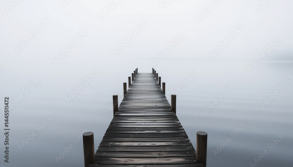 Obraz premium Foggy Morning on a Wooden Pier