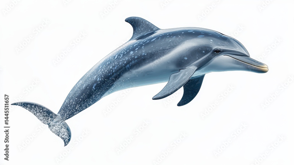 Obraz premium Graceful dolphin underwater: elegant marine mammal with spotted skin on white background