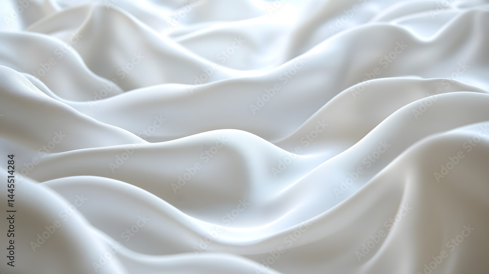 Waves of satin fabric horizontal pure white background textured surface soft light abstract art Waves of satin fabric horizontal pure white background textured surface soft light abstract art