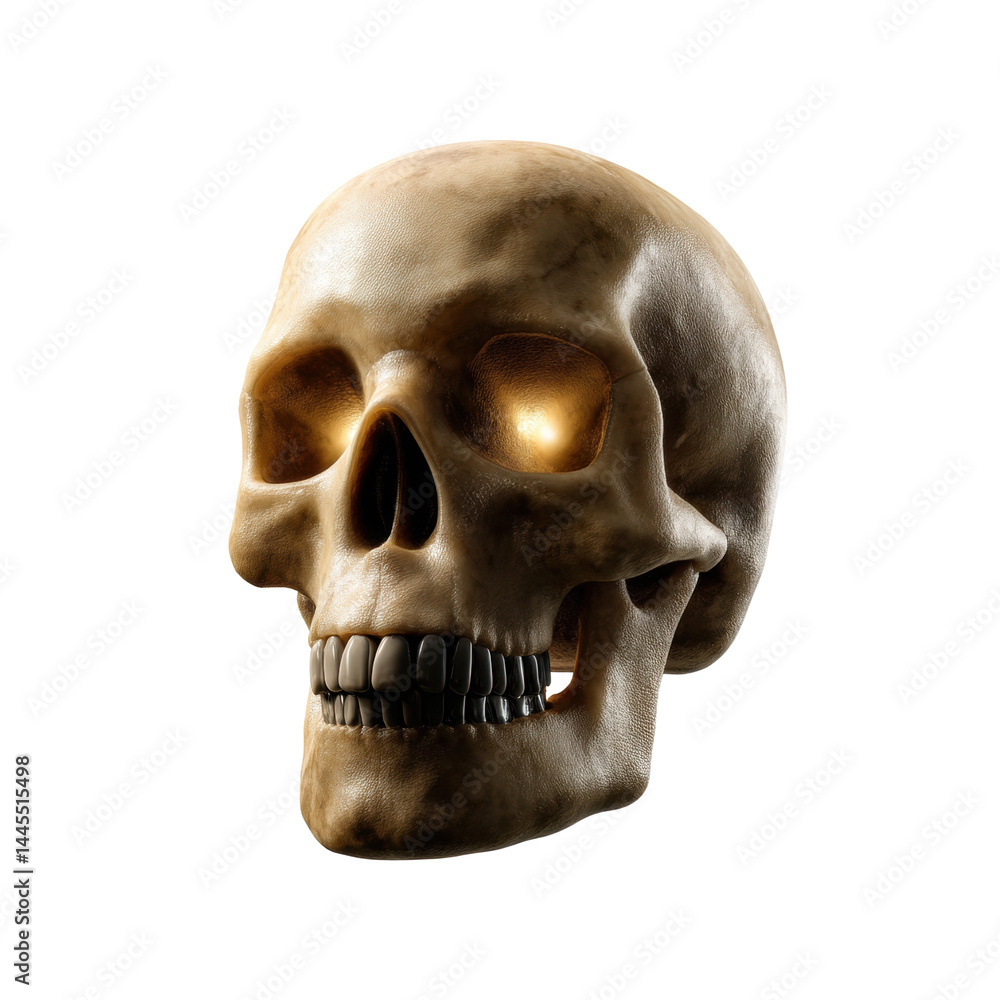 Obraz premium Illuminated Skull: A Study in 3D Artistry on a white background.