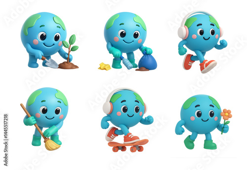 Cute Earth character promoting environmental awareness and eco-friendly actions