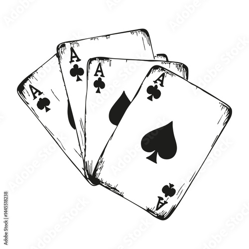 Four Aces Playing Cards Solid Icon. Winning Hand, Poker Strategy, And Card Game Success Silhouette Symbol. Casino And Gambling Illustration. Isolated Vector Illustration