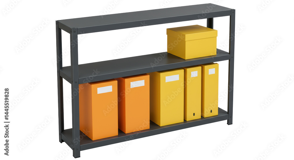 Isolated Shelf with Boxes and Folders Isolated Shelf with Boxes and Folders