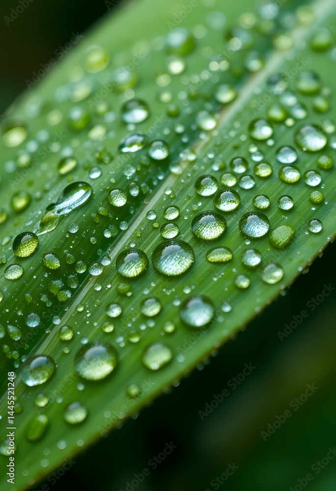 Dew Drops On Leaf, A World Reflected, Tiny Raindrops Clinging. Miniature Lenses On Emerald Green, A Glimpse Of Beauty, Nature's Art Captured. The Surrounding Environment Is Seen. Dew Drops On Leaf, A World Reflected, Tiny Raindrops Clinging. Miniature Lenses On Emerald Green, A Glimpse Of Beauty, Nature's Art Captured. The Surrounding Environment Is Seen.