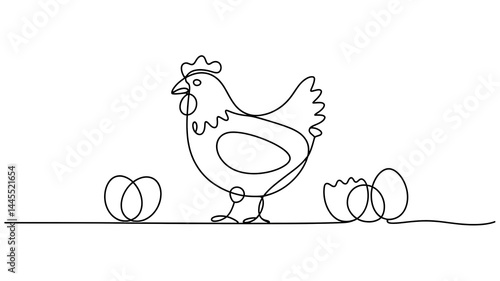 hen with eggs  continuous one line drawing , Transparent background png file