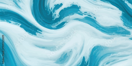 Watercolor wash blending sea and sky elements in delicate blue and white tones. Elegant Watercolor Sea Waves with White Highlights Mimicking a Gentle Tropical Surge