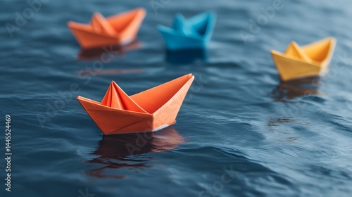 Obraz na płótnie Origami paper boats navigating tranquil waters w salonie