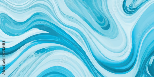 Watercolor wash blending sea and sky elements in delicate blue and white tones. Cartoon-Style Watercolor Sea Texture Featuring Gentle Tsunami Curves and White Highlights