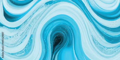 Watercolor wash blending sea and sky elements in delicate blue and white tones. Soft Blue Watercolor Ocean Waves with White Foam Accents in a Flat Tropical Splash Style