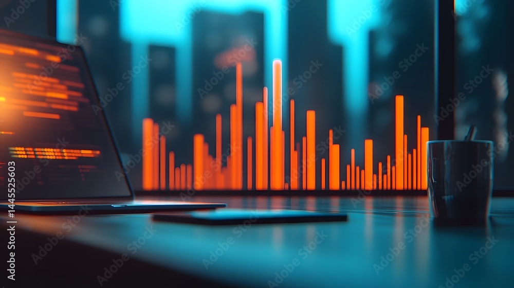 Futuristic holographic data charts for financial analysis