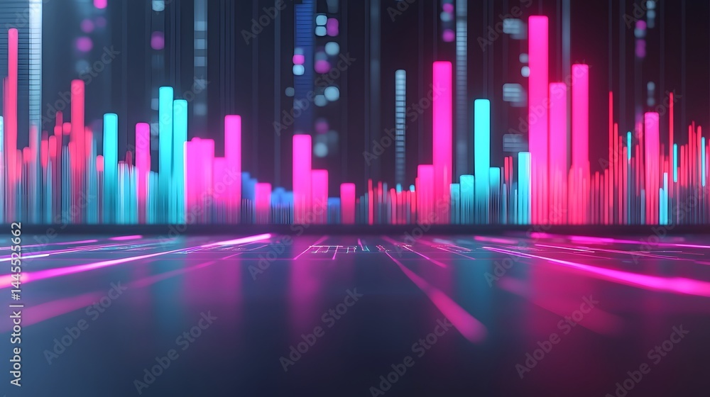 Futuristic data visualization of financial charts and graphs. long_title:Vibrant holographic data visualizations float in a dynamic, futuristic