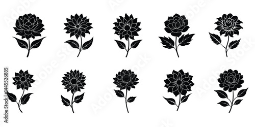 set of Flower vector silhouettes on white background  in bundle