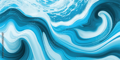Watercolor texture of soft blue ocean waves, seamlessly blended with white hues to represent the gentle motion of a tsunami wave. Stylized Tsunami Wave in Watercolor Texture