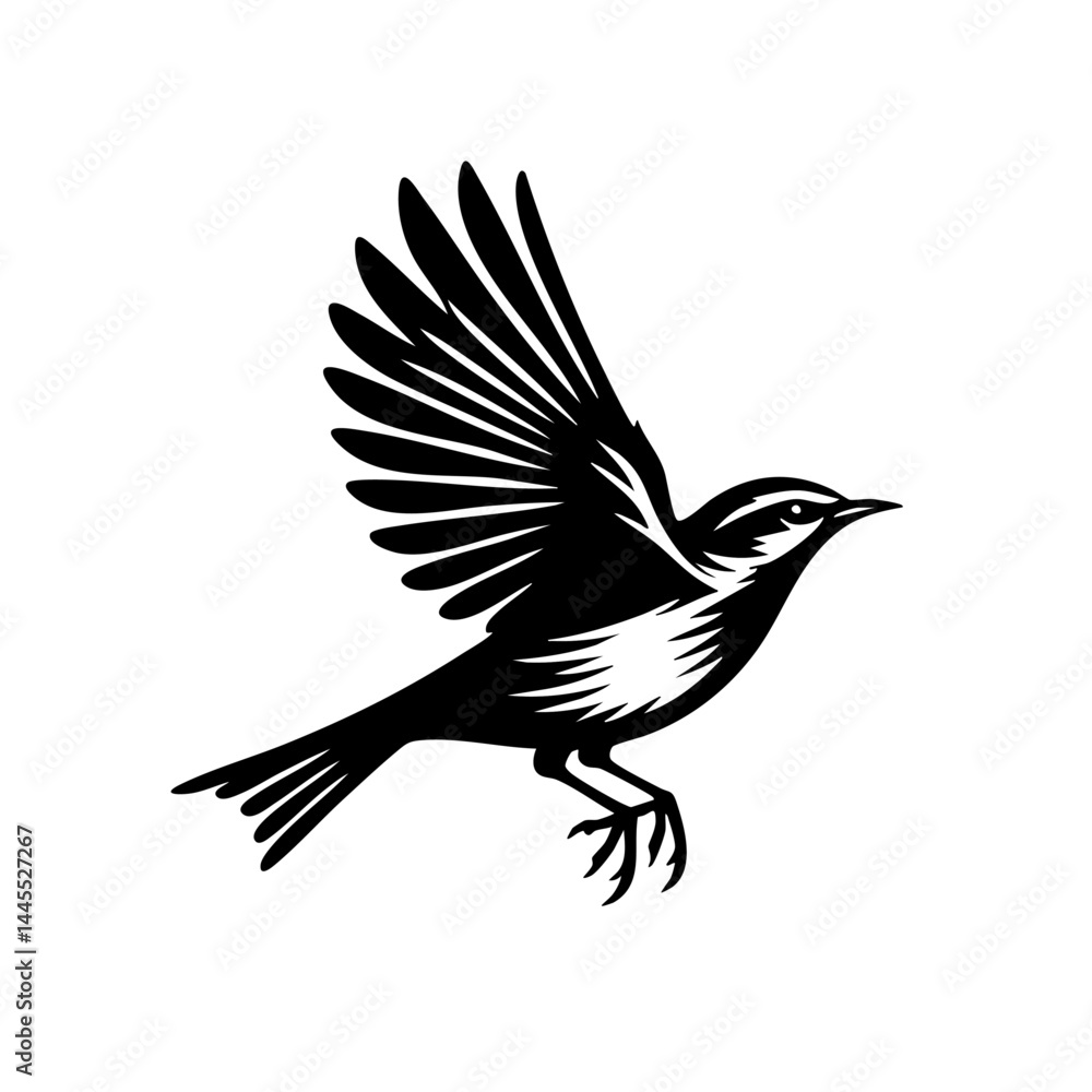 Naklejka premium Majestic Bird in Flight: Black and White Avian Silhouette