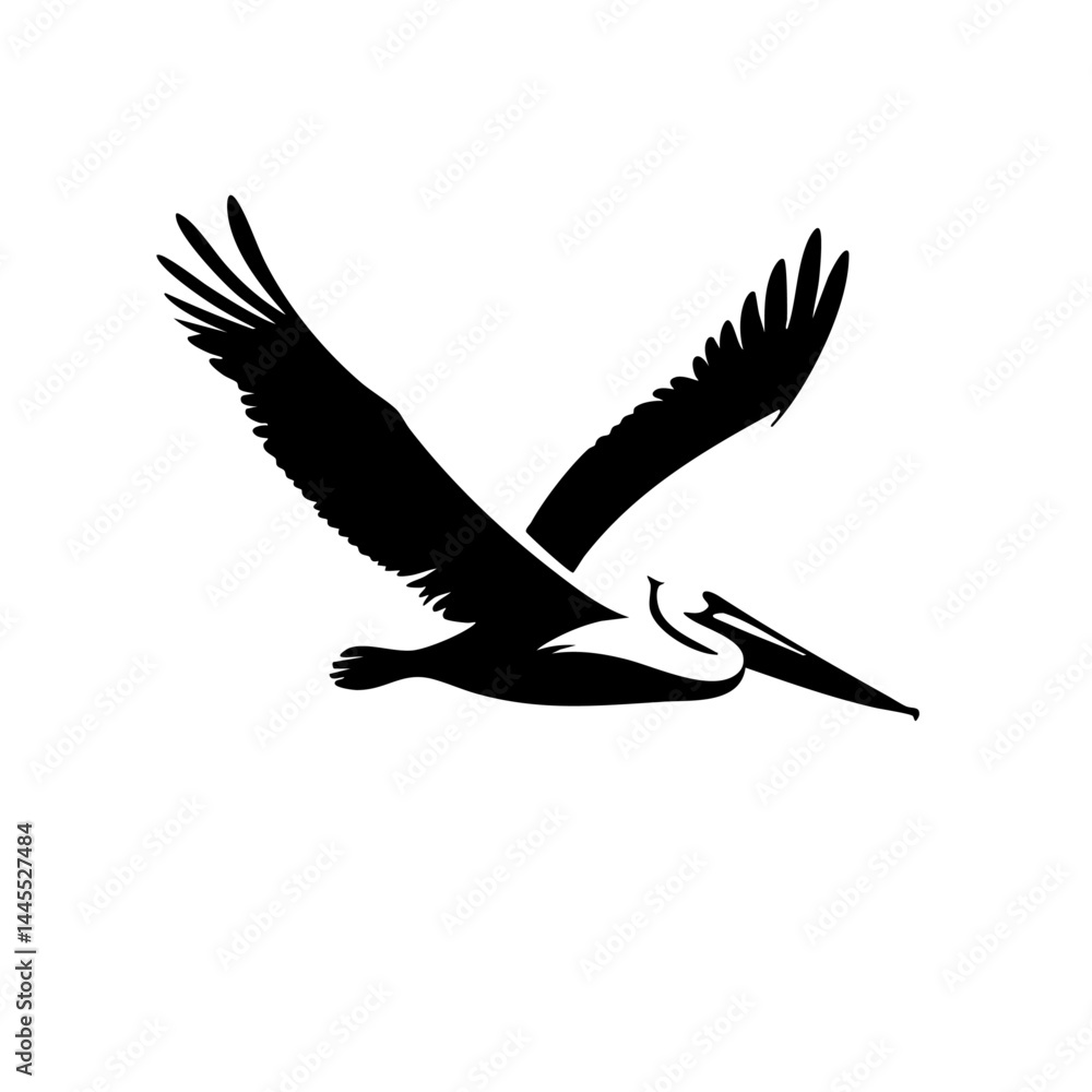 Fototapeta premium Majestic Pelican in Flight: A Stunning Black and White Bird Silhouette