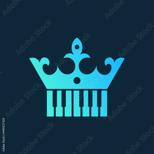 Modern Blue Crown Logo with Piano Keys for Music