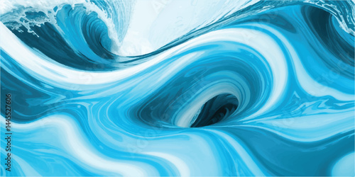 Watercolor texture of soft blue ocean waves, seamlessly blended with white hues to represent the gentle motion of a tsunami wave, Seamless Blend of Oceanic in a Soft Watercolor Wave for Tropical Theme