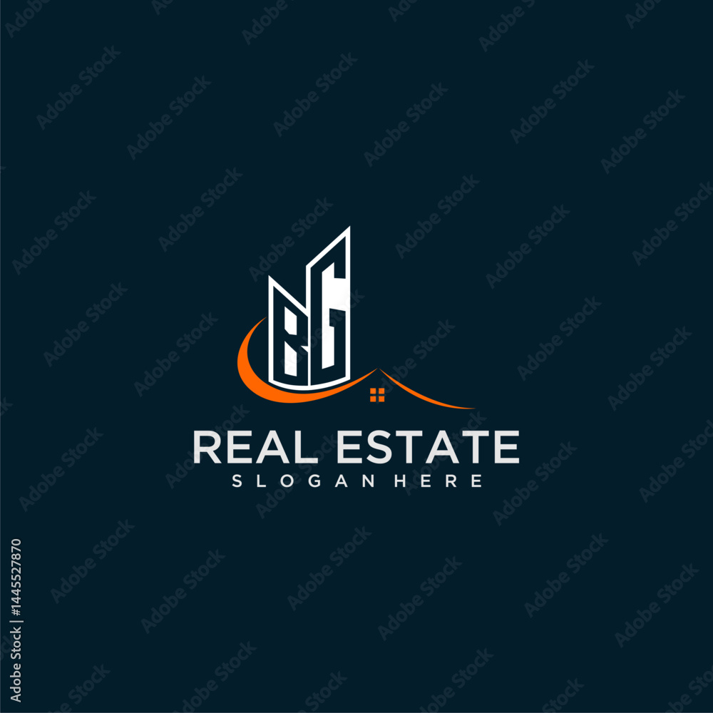 BG initial monogram building and roof logo for real estate with creative circle style design BG initial monogram building and roof logo for real estate with creative circle style design