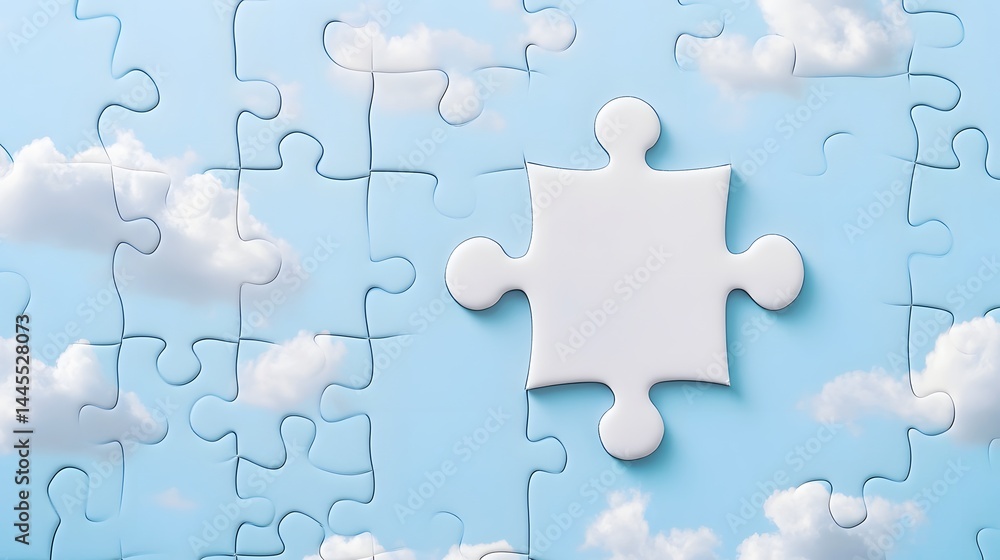 A giant puzzle piece floating in the sky, symbolizing strategic problem-solving.