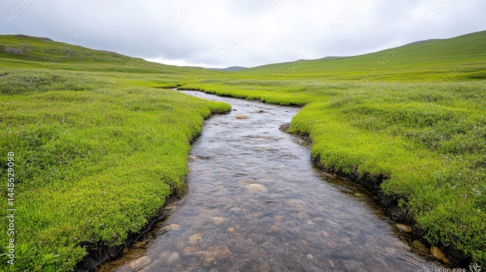 Winding Stream Through Lush Meadow Winding Stream Through Lush Meadow