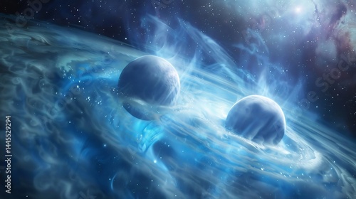 Celestial collision between two neutron stars creating a burst of gravitational waves