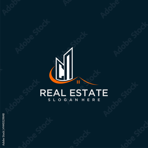 CN initial monogram building and roof logo for real estate with creative circle style design