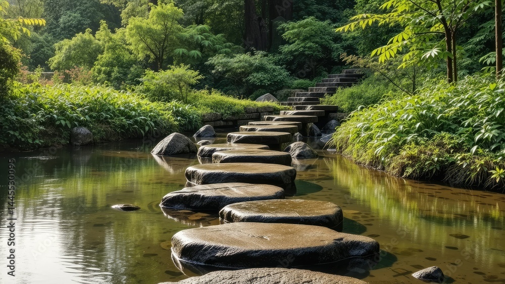 Fototapeta premium Tranquil Pathway Through Lush Green Garden