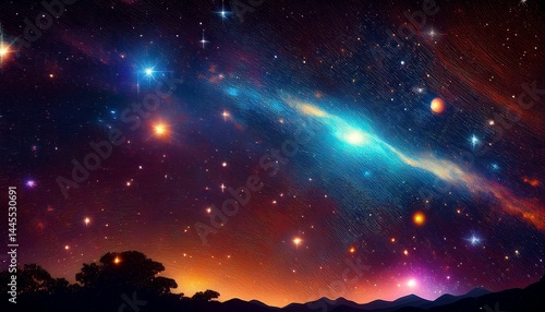 detailed realistic panoramic night starry black sky cosmos concept galaxy explosion stars in space abstract astronomy beauty pattern congratulations or invitation background illustration