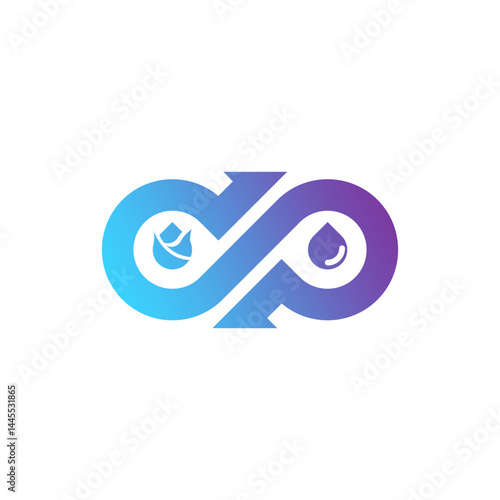 Modern Abstract Sustainability Logo with Blue to Purple Infinity, Leaf, and Water Drop