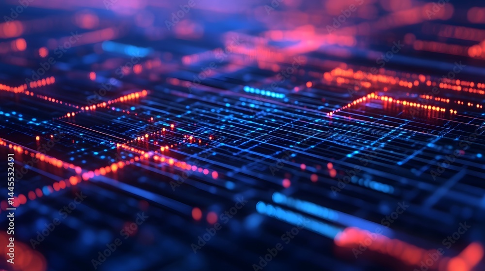 Glowing digital data network representing technological innovation