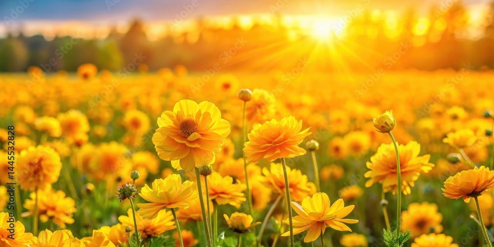 Sunny Yellow Field with Bright Petals, flower field, outdoor setting Sunny Yellow Field with Bright Petals, flower field, outdoor setting