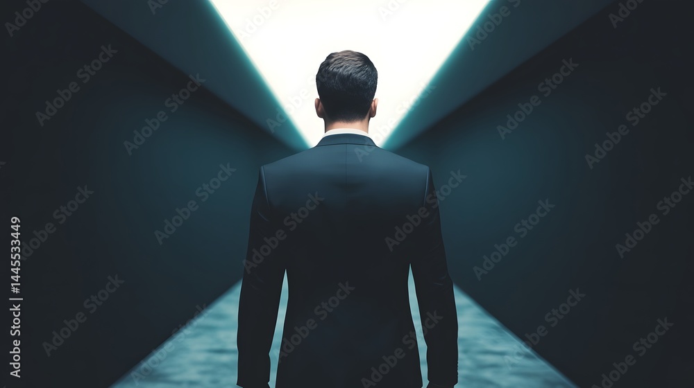 Fototapeta premium Professional in suit walking into a glowing path of light