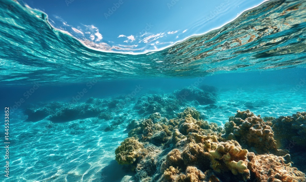 Exploring Vibrant Underwater Coral Reefs: A Stunning Ocean Scene with Crystal Clear Waters and Sunny Skies, Showcasing Diverse Marine Life Habitats. Exploring Vibrant Underwater Coral Reefs: A Stunning Ocean Scene with Crystal Clear Waters and Sunny Skies, Showcasing Diverse Marine Life Habitats.