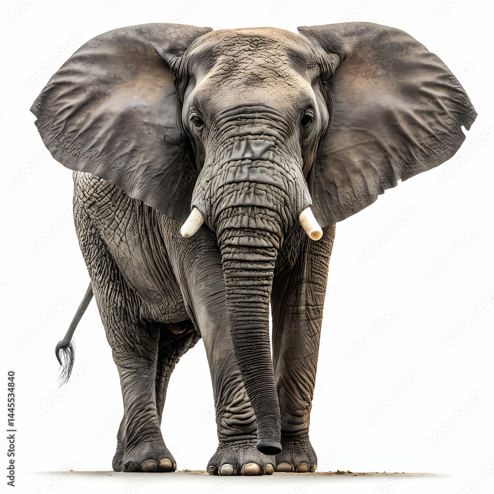 Obraz premium close-up of a large African elephant on white background