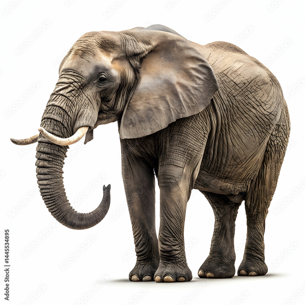 Fototapeta premium close-up of a large African elephant on white background