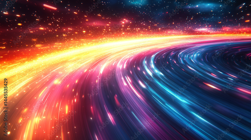 Light trails curving through vibrant cosmic space with starfield background Light trails curving through vibrant cosmic space with starfield background