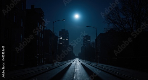 Obraz na płótnie Urban street in complete darkness during power outage. AI-generated w salonie