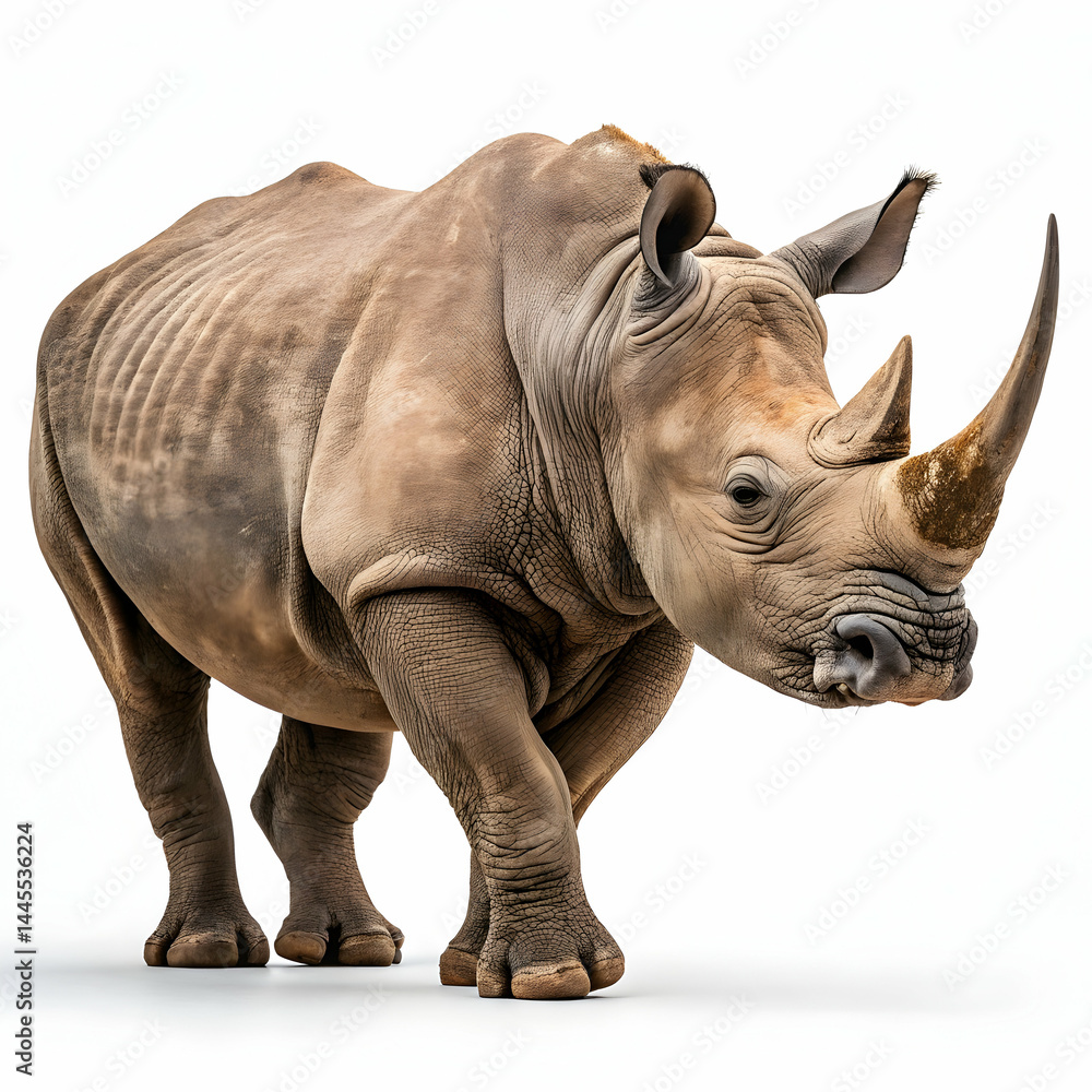 Fototapeta premium majestic rhino standing isolated on clean white background