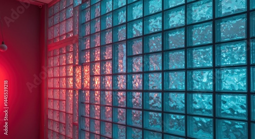 Glass Brick Wall with Color Lighting - Photo